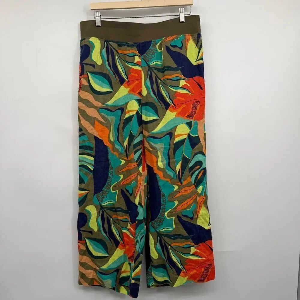 Soft Surroundings Multicolor Aliso Point Tropical Linen Wide Leg Pant Size PL